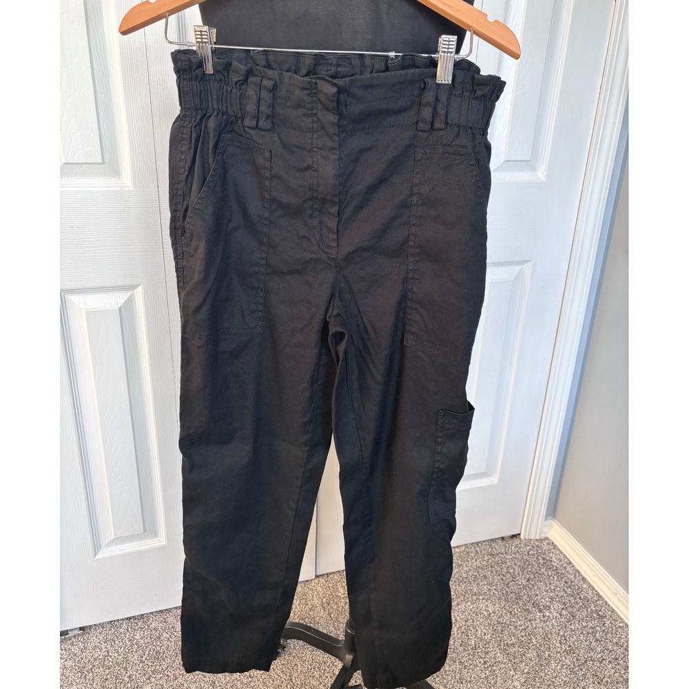 Anthropology Elevenses Black Linen Blend Cargo Pants Paperbag Waist size Small